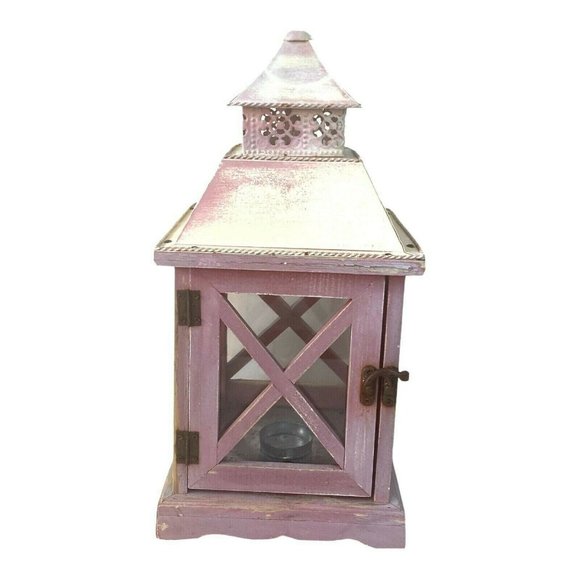 Vintage Distressed Wooden Glass Barn Door Lantern - Picture 1 of 10